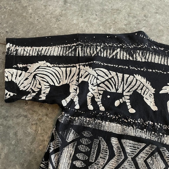 Vintage Zebra All Over Print Shirt Mens Large One Size EZL Tribal AOP USA Black - Picture 9 of 12